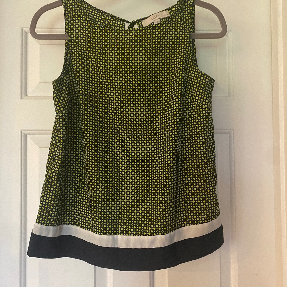 LOFT Small Petite Green and Black Geometric Tank Top